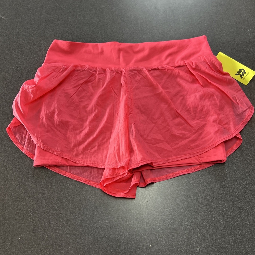 ☀️ All in Motion Women's Size 1X Woven 2 in 1‎ Run Shorts 3"  Pink